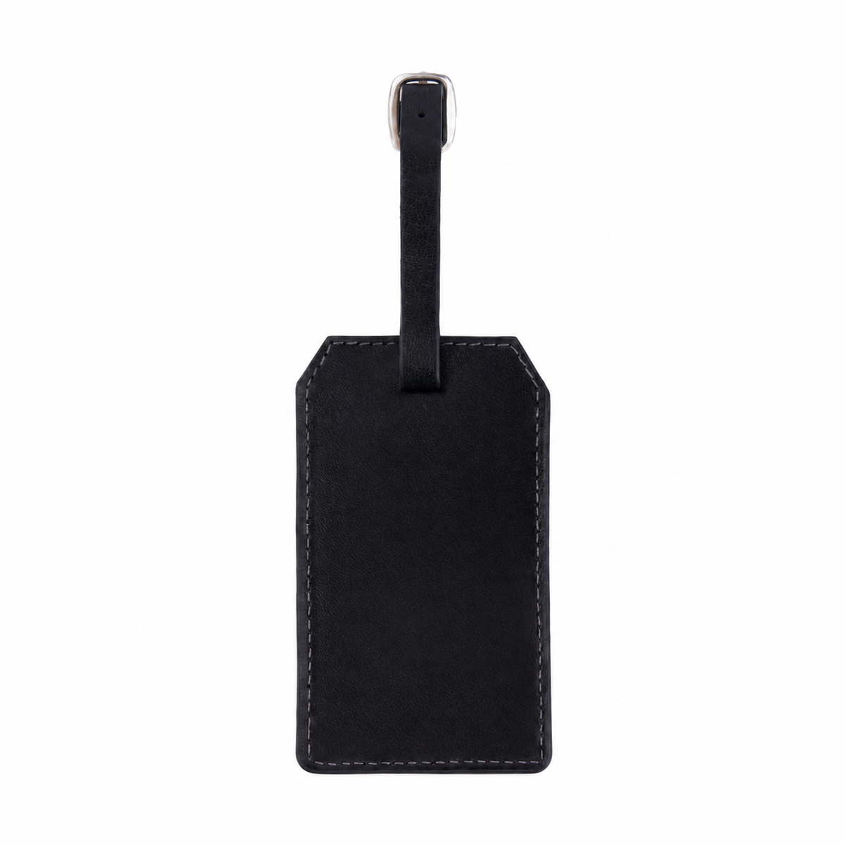 Black leather luggage tag, back