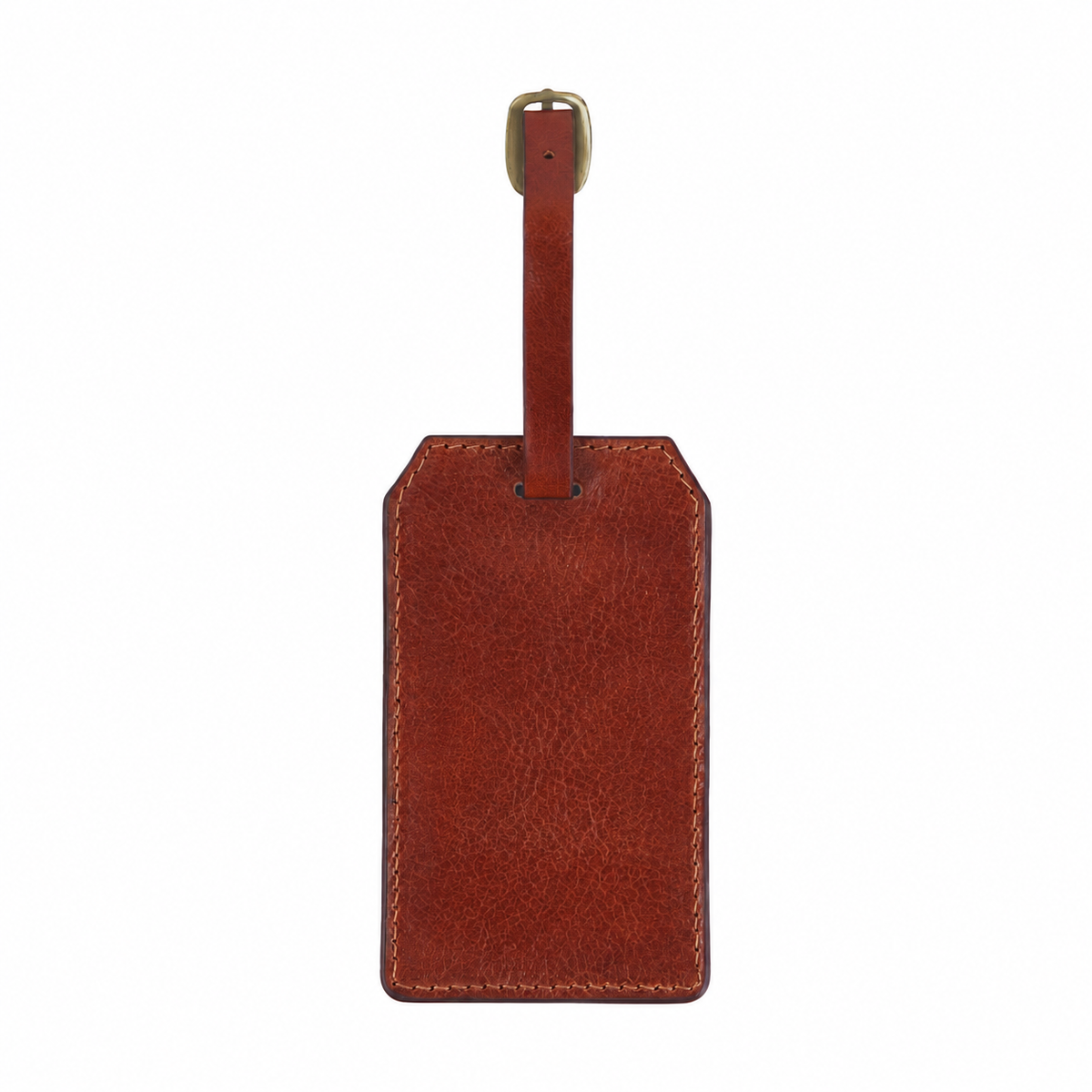 Brown leather luggage tag, back
