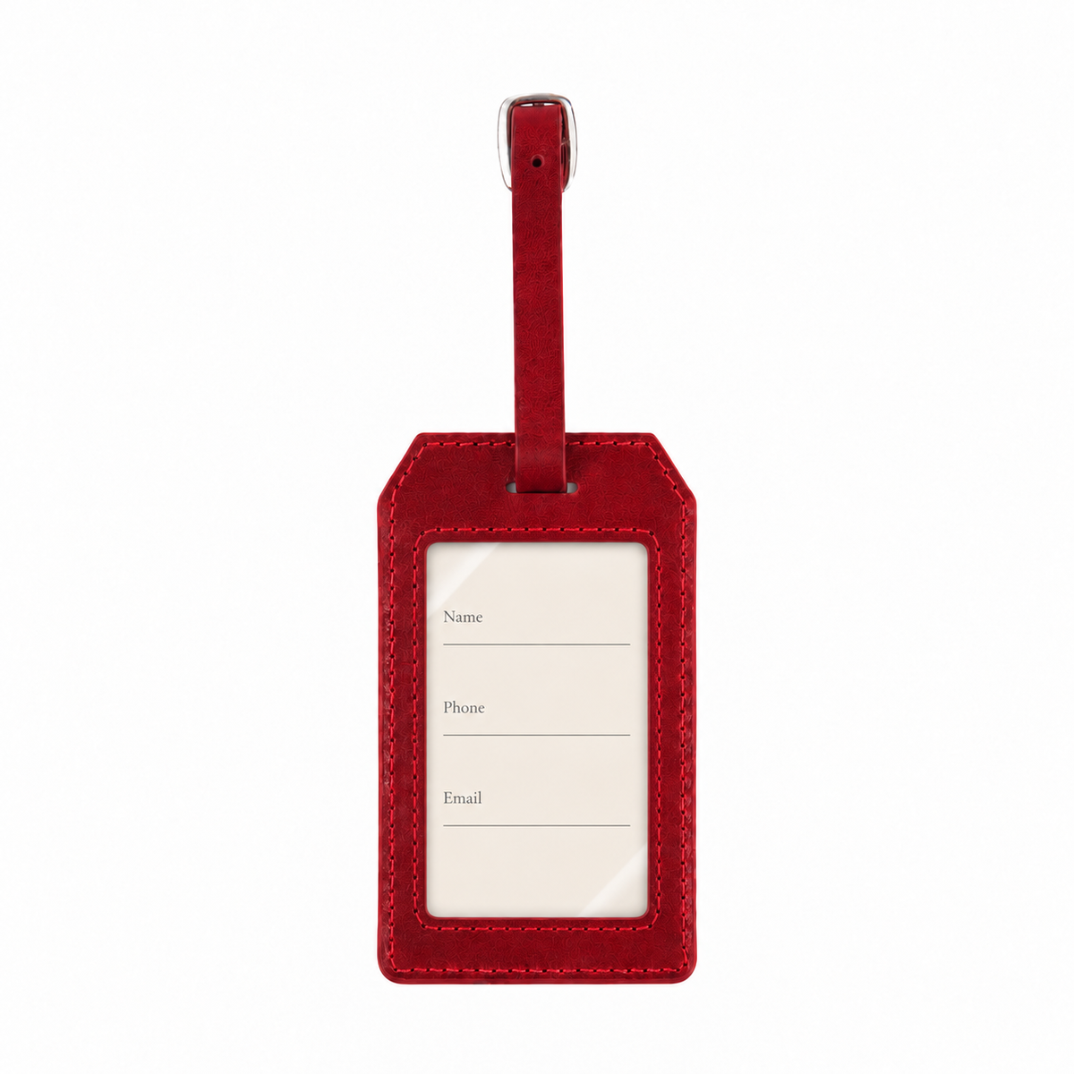 Red leather luggage tag, front